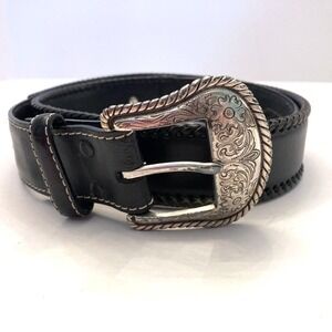 Nocona Men's 38 1.5" Wide Top‎ Hand Lace Edge Concho Western Belt Black Leather